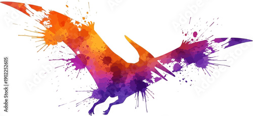 Vibrant bird in flight with colorful paint splashes