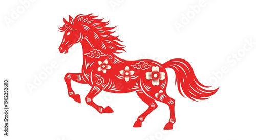 Chinese zodiac horsel vector illustration in an elegant paper-cut silhouette style