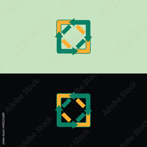 A colorful and energetic icon featuring four green and orange arrows forming a square, emphasizing a vibrant, continuous internal exchange and iterative process.