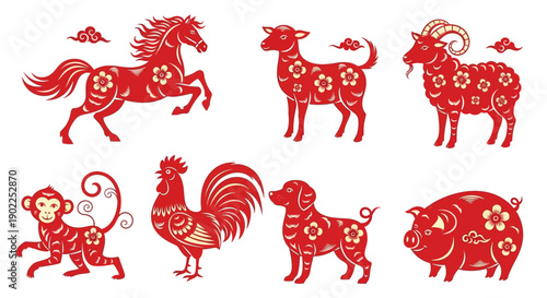 Chinese zodiac animal vector illustration in an elegant paper-cut silhouette style