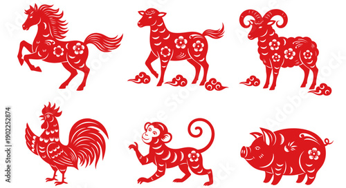 Chinese zodiac animal vector illustration in an elegant paper-cut silhouette style