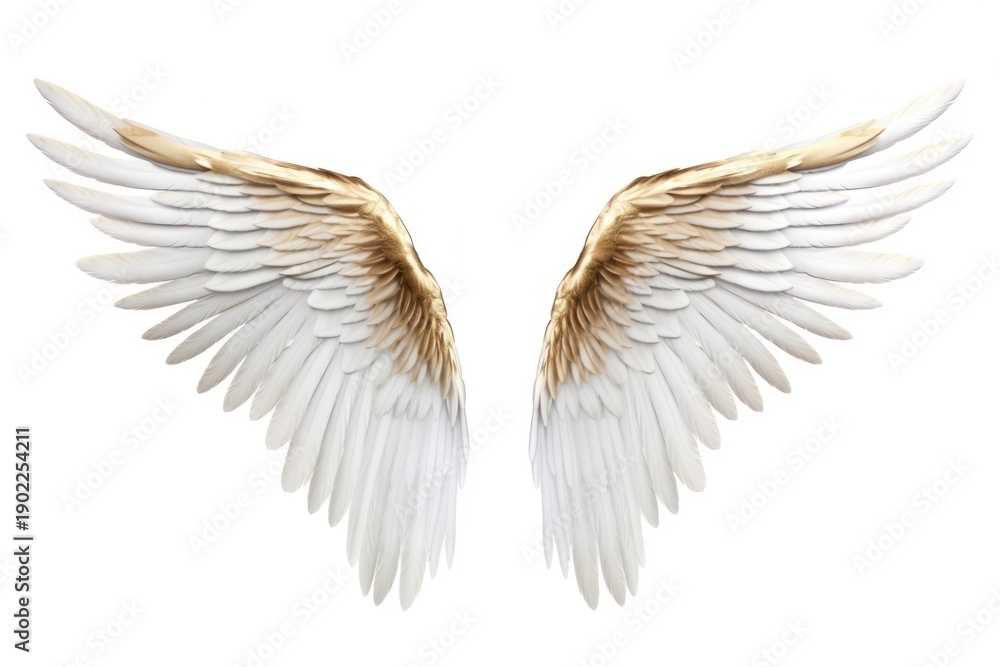 Fototapeta premium White and gold angle wing flying angel bird.