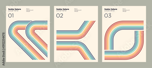 Minimalist poster design set in a retro style with a colorful striped pattern. Vector illustration.