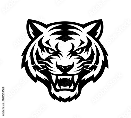 Fierce Tiger Head Black and White Vector Logo