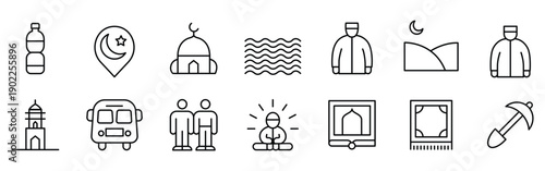 line icons of various religious and everyday objects