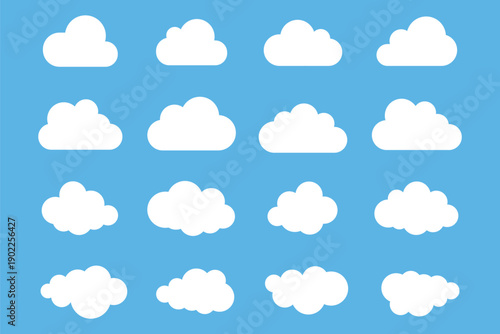 set of vector illustrations of clumpy clouds . weather cloud black icons sky clouds se