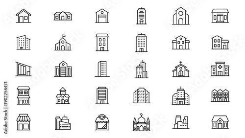 Building architecture complete icon vector design collection with editable stroke	