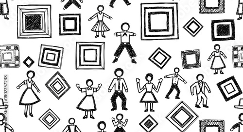 Creative Dance Patterns, Abstract Figures, Artistic Style, Graphic Design, Minimalist Environment, Top View, Conceptual Art