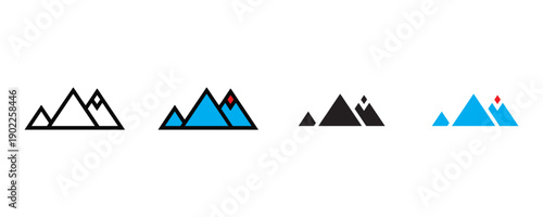 Mountain range peak icon vector. Nature landscape adventure and outdoor hiking travel symbol. Vector illustration.
