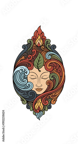 Colorful Illustration of a Serene Face.