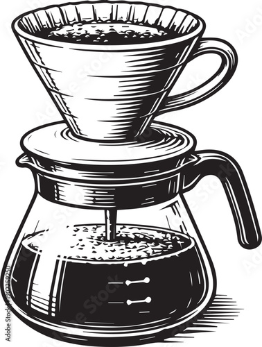 An enticing image depicts the art of coffee brewing with a classic pour-over method, as the rich, aromatic liquid slowly filters into a glass carafe.