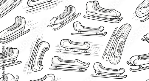 Sledding Adventure with Sleighs in a Snowy Landscape, Artistic Illustration of Thrilling Snow Fun