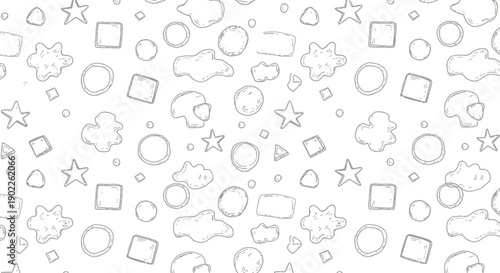 Creative Abstract Sketch Patterns, Fun Shapes, Artistic Design, Digital Art, Minimalist Style, Top-Down View, Playful Concept