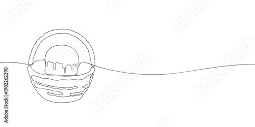 Simple black line illustration of an Easter basket holding a traditional glazed cake, perfect for holiday decorations and greeting designs.