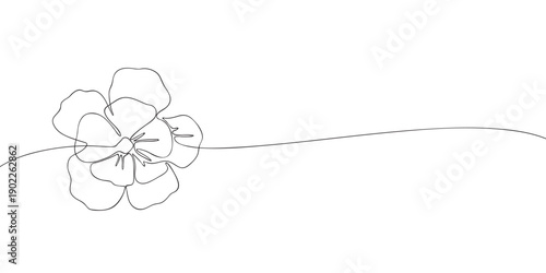 A simple continuous one-line drawing of a delicate flower, representing nature, elegance, and artistic minimalism in a modern sketch style.