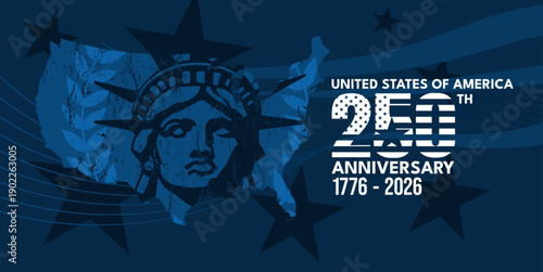 250th Anniversary of the United States of America, patriotic banner with statue of liberty, 1776-2026 poster