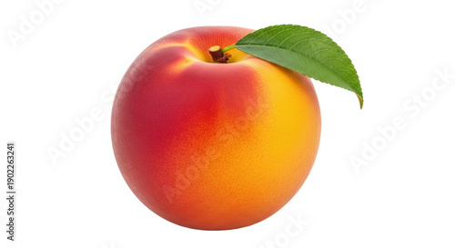 Tableau sur toile Ripe peach fruit PNG isolated on transparent background, fresh nectarine with gr