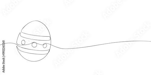 Minimalistic continuous line art of a decorated Easter egg with simple patterns, perfect for holiday cards and festive designs.