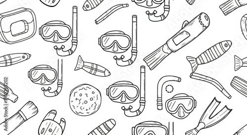 Snorkeling Adventure, Scuba Gear, Underwater Exploration, Graphic Design, Ocean Environment, Illustrated Perspective, Fun Concept