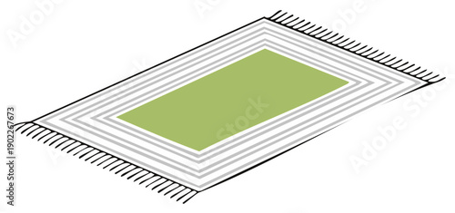 Isometric illustration of a green and grey rug with fringe details.