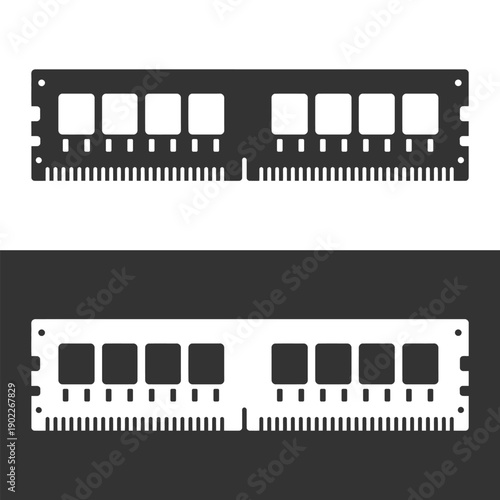 RAM memory modules in black and white on white and gray background icon