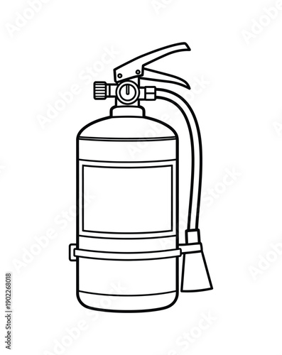 A simple line art drawing of a portable fire extinguisher with a blank label for text isolated on transparent background