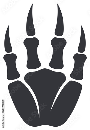 Dark silhouette of a prehistoric creature's skeletal claw hand with sharp talons