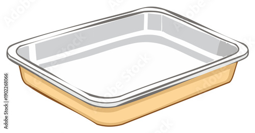 Isometric illustration of a rectangular aluminum baking pan on a white background ready for cooking or meal prepping