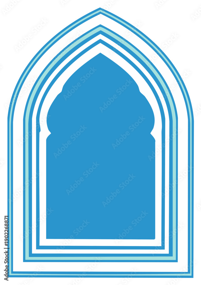 Fototapeta premium Stylized Islamic Archway in Blue Shades and White Frame Elegant Middle Eastern Design