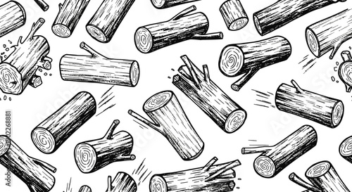 Wood Logs Illustration, Nature Design, Graphic Art, Organic Materials, Digital Drawing, High-Quality Background