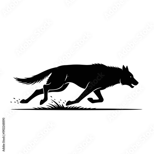 Silhouette of a Running Wolf Depicted in Dynamic Motion.