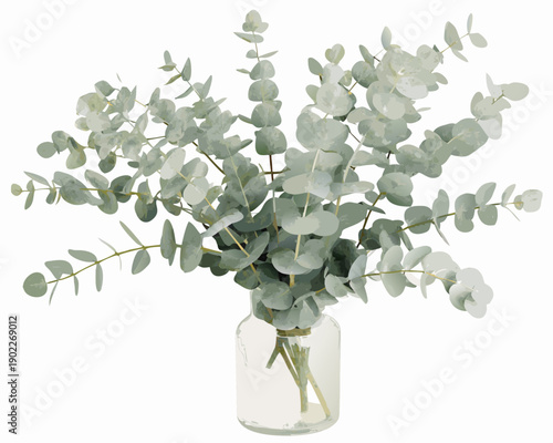 A delicate arrangement of eucalyptus branches in a clear glass vase