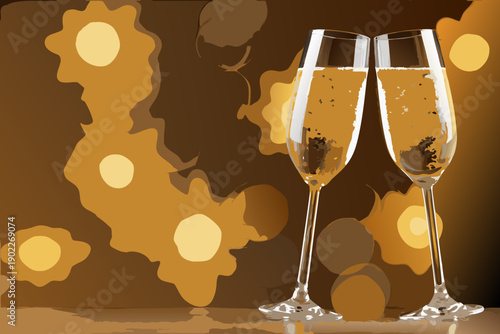 A celebratory toast two champagne flutes against a blurred golden background