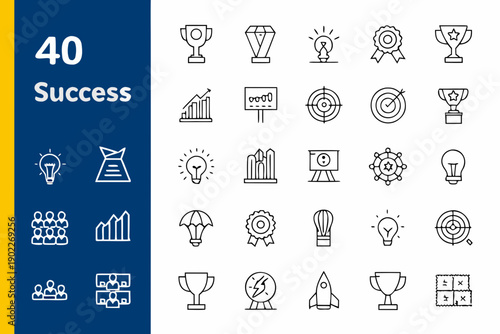 Icons representing achievement goals and success with a large number 40