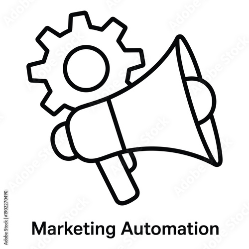 Marketing automation megaphone with gear icon for business process optimization icon