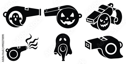 Set of halloween halloween whistle silhouettes black icon Vector illustration and isolated on white background.