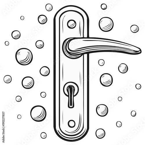 Black and white door handle with round bubbles, vector illustration