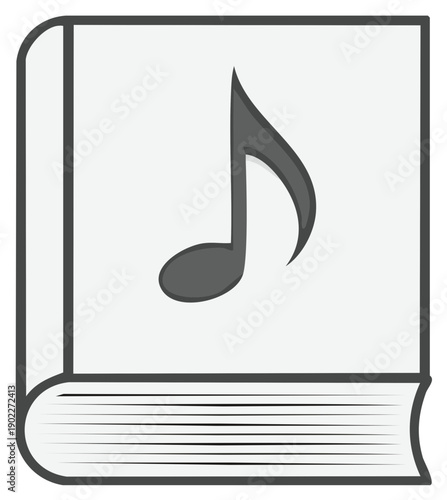Open book with a musical note symbol on its cover representing music education or a songbook
