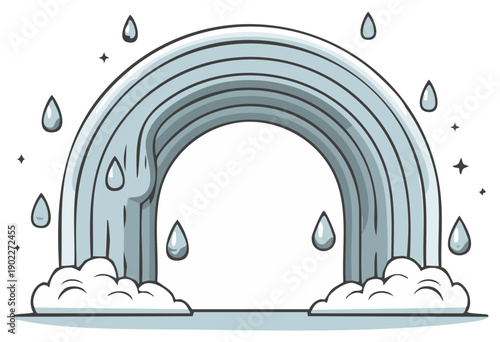 Cartoon rainbow with raindrops and clouds illustration