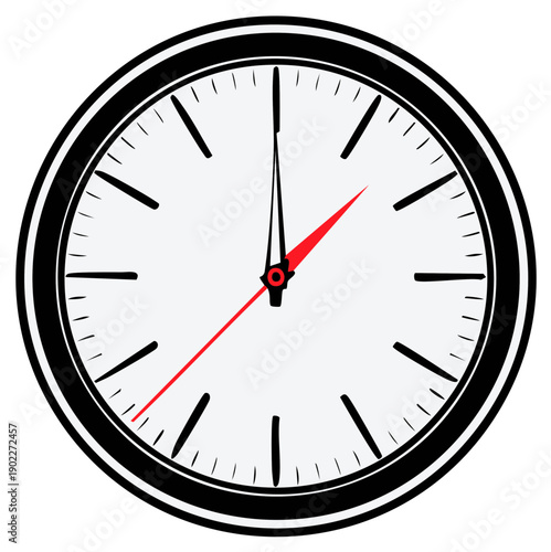 Minimalist clock face with black outline and red hands indicating time
