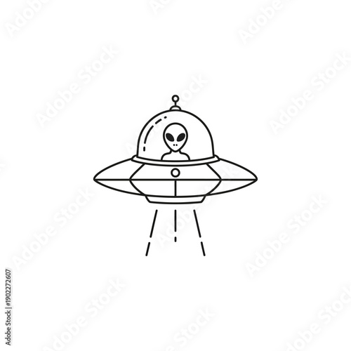 Minimalist Alien in Flying Saucer Icon - UFO with Extraterrestrial