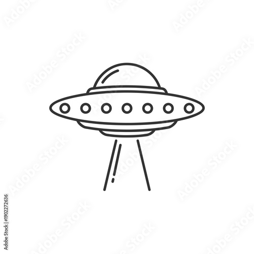 Minimalist Line Art UFO Flying Saucer with Beam