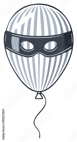 Striped balloon disguised as a bandit with eye mask and scarf for mischief