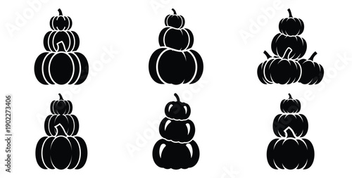 Set of halloween pumpkin stack silhouettes black icon Vector illustration and isolated on white background.