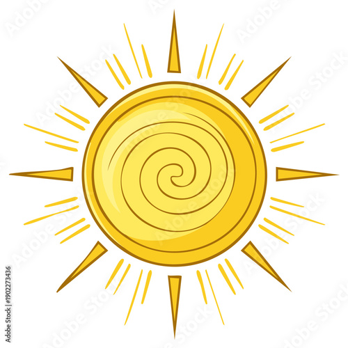 Golden Swirling Sun with Bright Rays and Spiky Rays