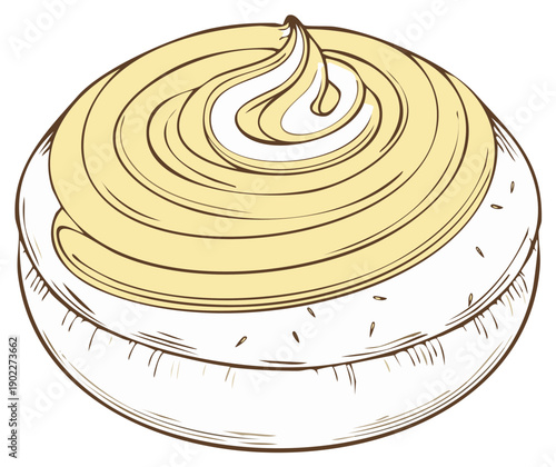 Illustration of a sweet pastry dessert with cream topping, vector art