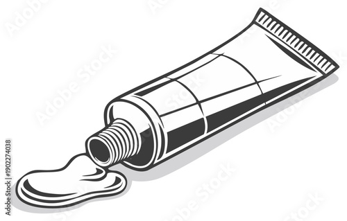 Open tube of paint with creamy substance emerging on a flat surface