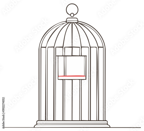 Empty Decorative Birdcage with Single Perch Symbolizing Confinement and Longing for Freedom