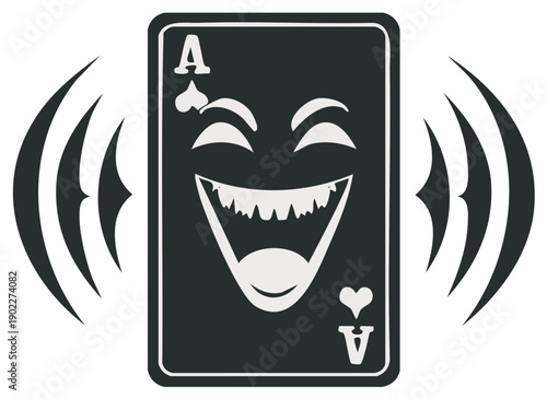 Ace of Spades Playing Card with Laughing Face and Sound Waves