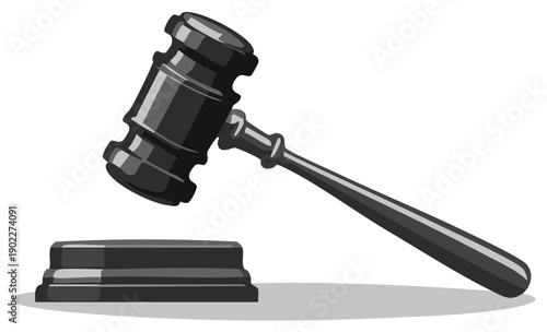 Black Wooden Gavel and Sounding Block Isolated on White Background